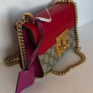 Gucci Gg Red & Pink Padlock Chain Shoulder Bag
